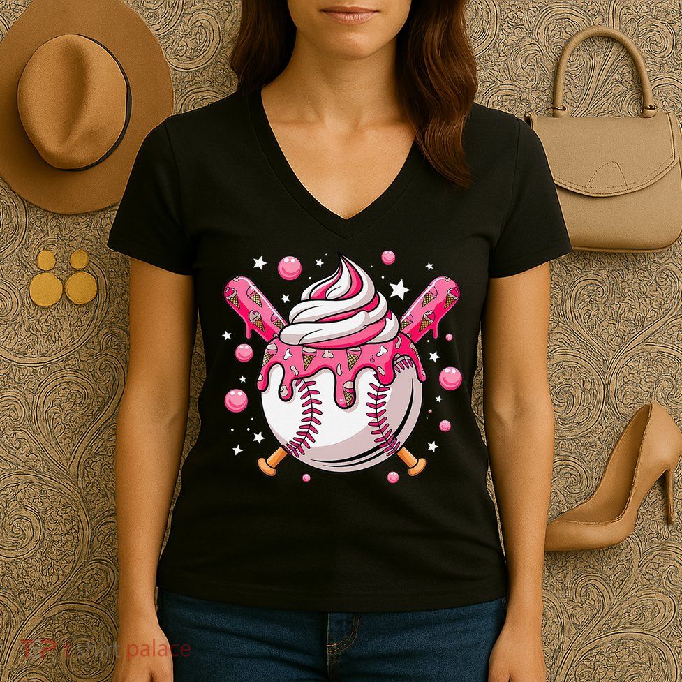 Ice Cream Drip Baseball Stuff Stuff Baseball Women's V-Neck T-Shirt