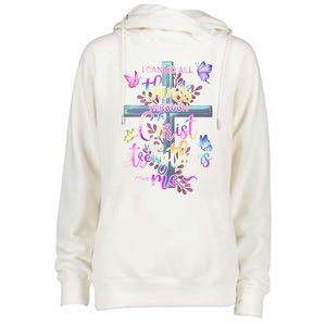 I Can Do All Things Through Christ Butterfly Art Gift Religious Cute Gift Womens Funnel Neck Pullover Hood