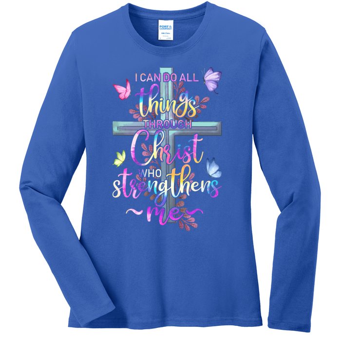 I Can Do All Things Through Christ Butterfly Art Gift Religious Cute Gift Ladies Long Sleeve Shirt