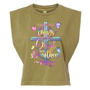 I Can Do All Things Through Christ Butterfly Art Gift Religious Cute Gift Garment-Dyed Women's Muscle Tee