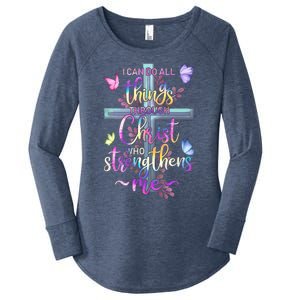 I Can Do All Things Through Christ Butterfly Art Gift Religious Cute Gift Women's Perfect Tri Tunic Long Sleeve Shirt