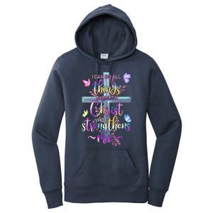 I Can Do All Things Through Christ Butterfly Art Gift Religious Cute Gift Women's Pullover Hoodie