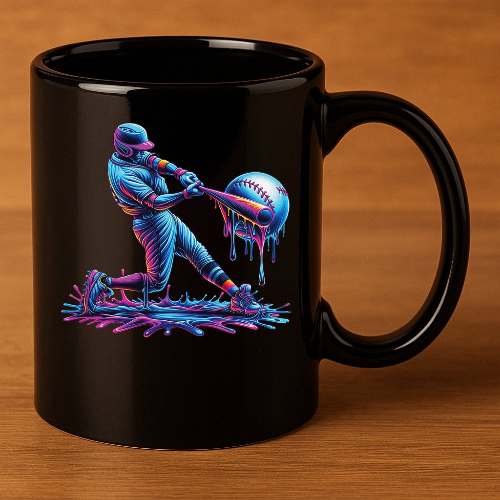 Ice Cream Drip Baseball Bat Baseball Player 11oz C Handle Ceramic Mug