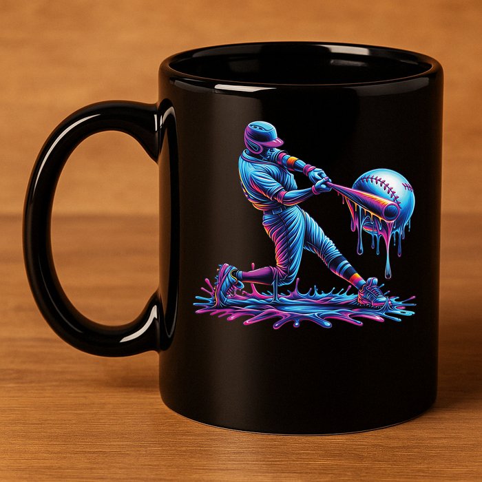 Ice Cream Drip Baseball Bat Baseball Player 11oz C Handle Ceramic Mug