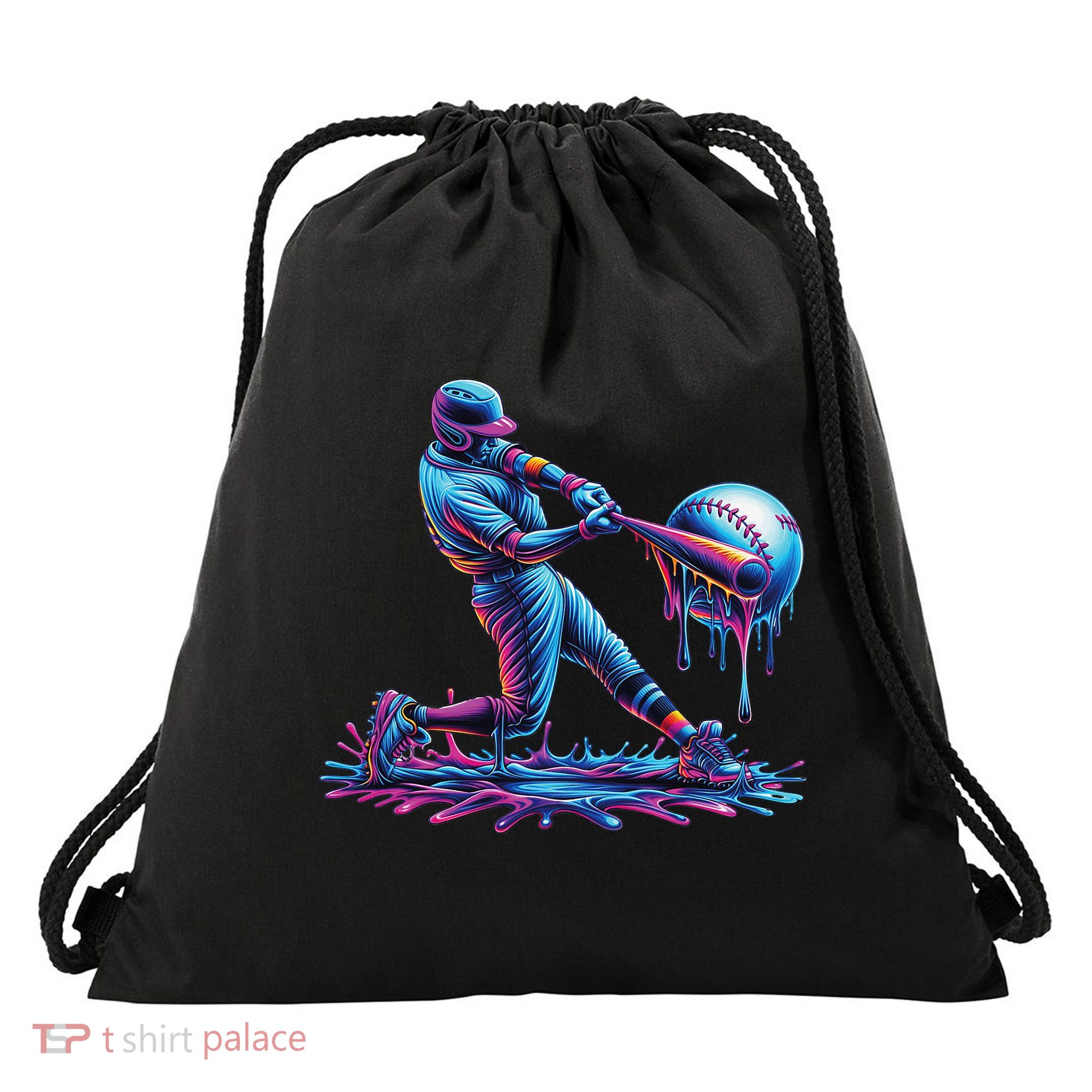 Ice Cream Drip Baseball Bat Baseball Player Drawstring Bag
