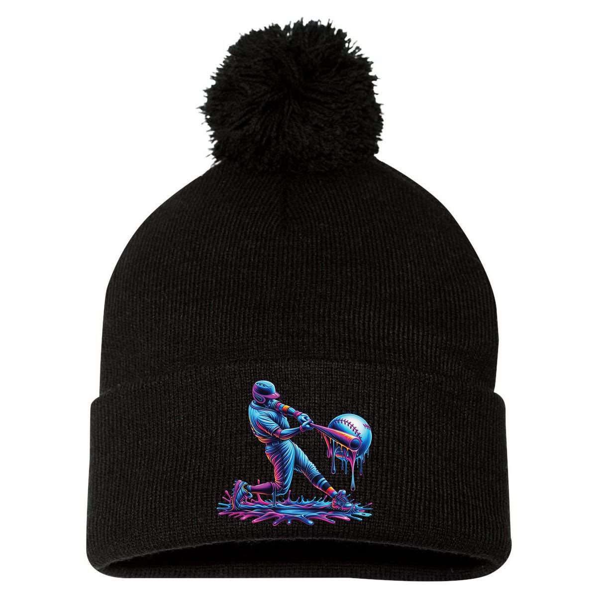 Ice Cream Drip Baseball Bat Baseball Player Pom Pom 12in Knit Beanie