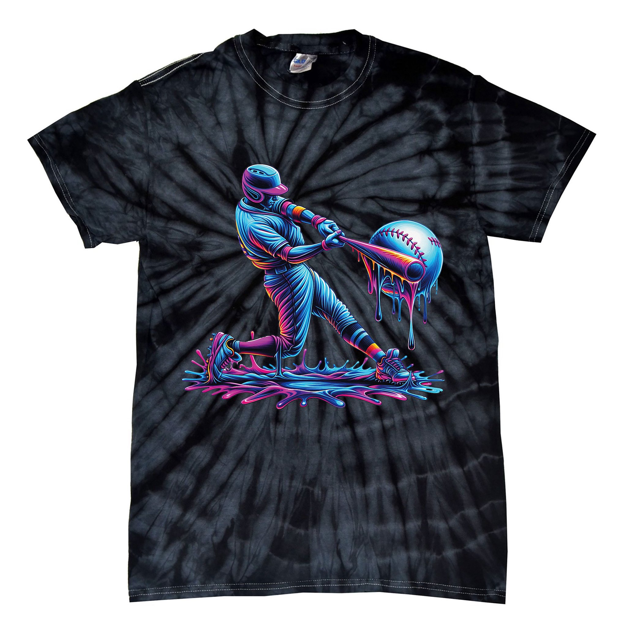 Ice Cream Drip Baseball Bat Baseball Player Tie-Dye T-Shirt