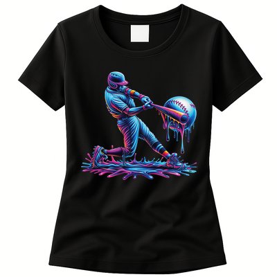 Ice Cream Drip Baseball Bat Baseball Player Womens T-Shirt