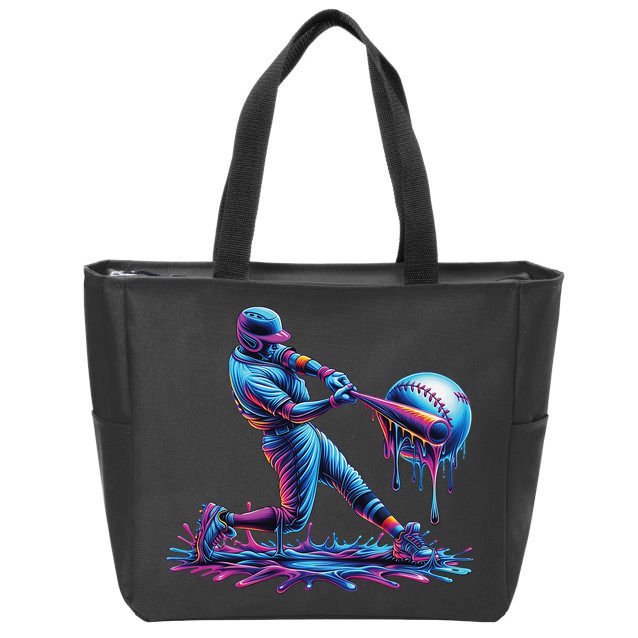 Ice Cream Drip Baseball Bat Baseball Player Zip Tote Bag