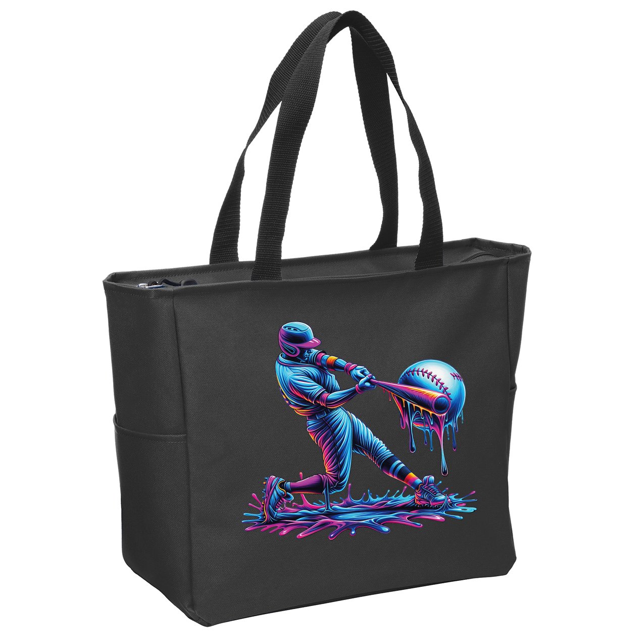 Ice Cream Drip Baseball Bat Baseball Player Zip Tote Bag