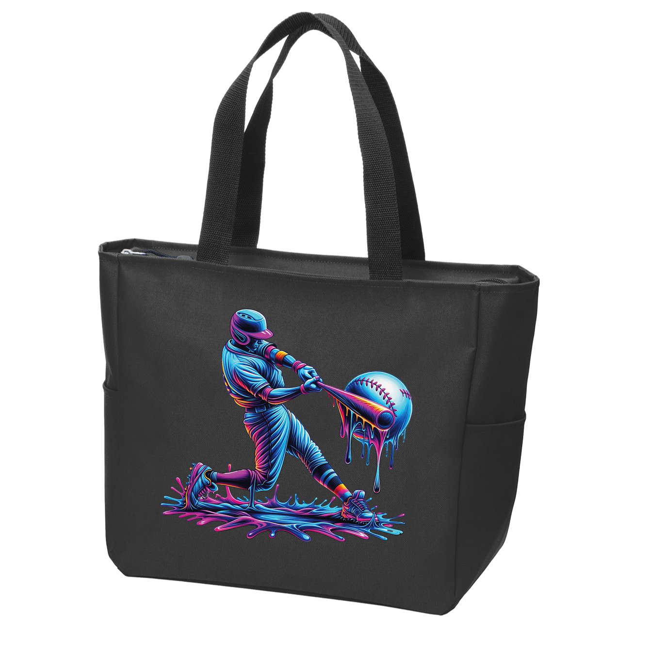 Ice Cream Drip Baseball Bat Baseball Player Zip Tote Bag