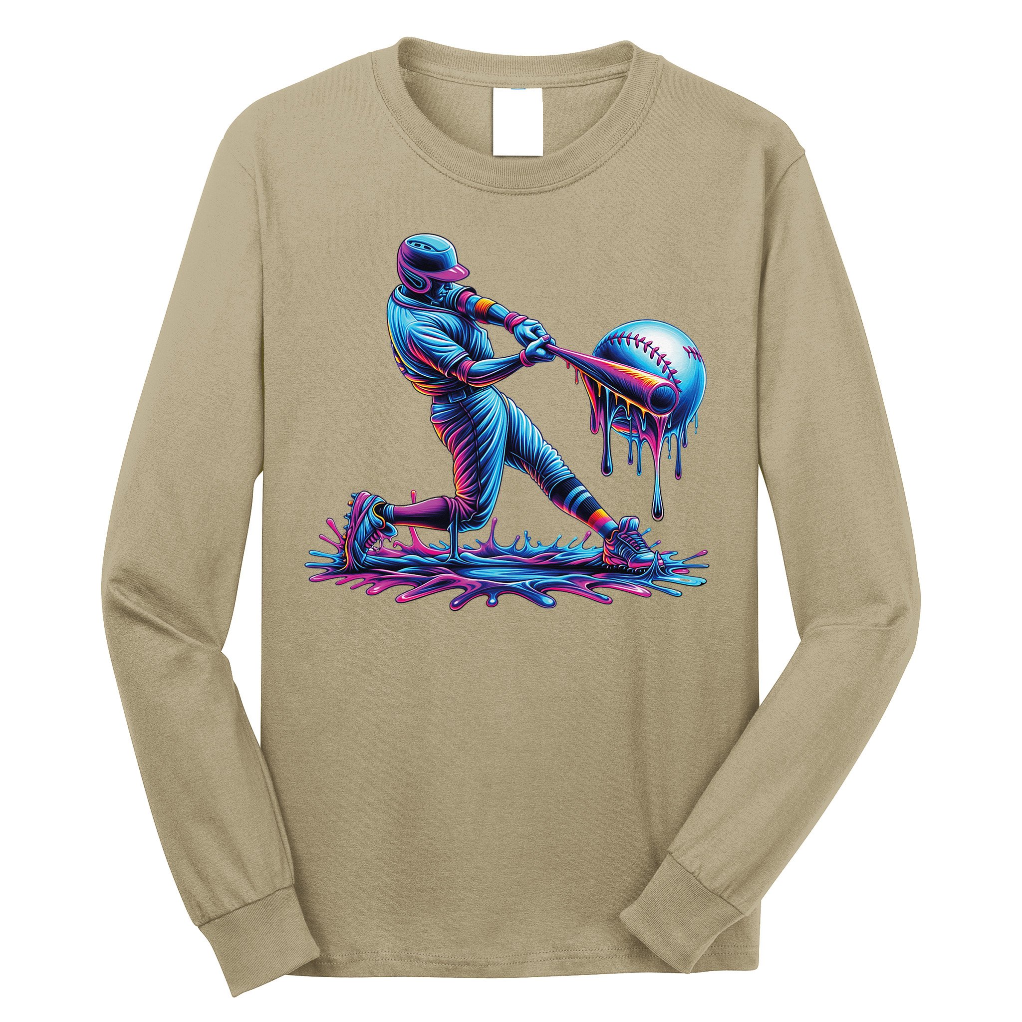 Ice Cream Drip Baseball Bat Baseball Player Long Sleeve Shirt