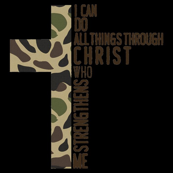 I Can Do All Things Through Christ Who Strengthens Me Camo Drawstring Bag