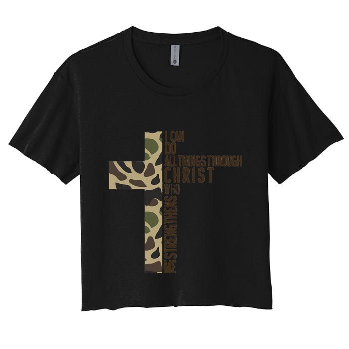 I Can Do All Things Through Christ Who Strengthens Me Camo Crop Top