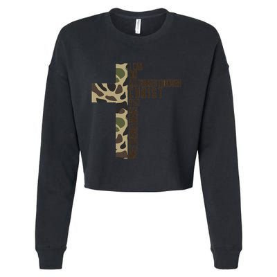 I Can Do All Things Through Christ Who Strengthens Me Camo Cropped Pullover Crew