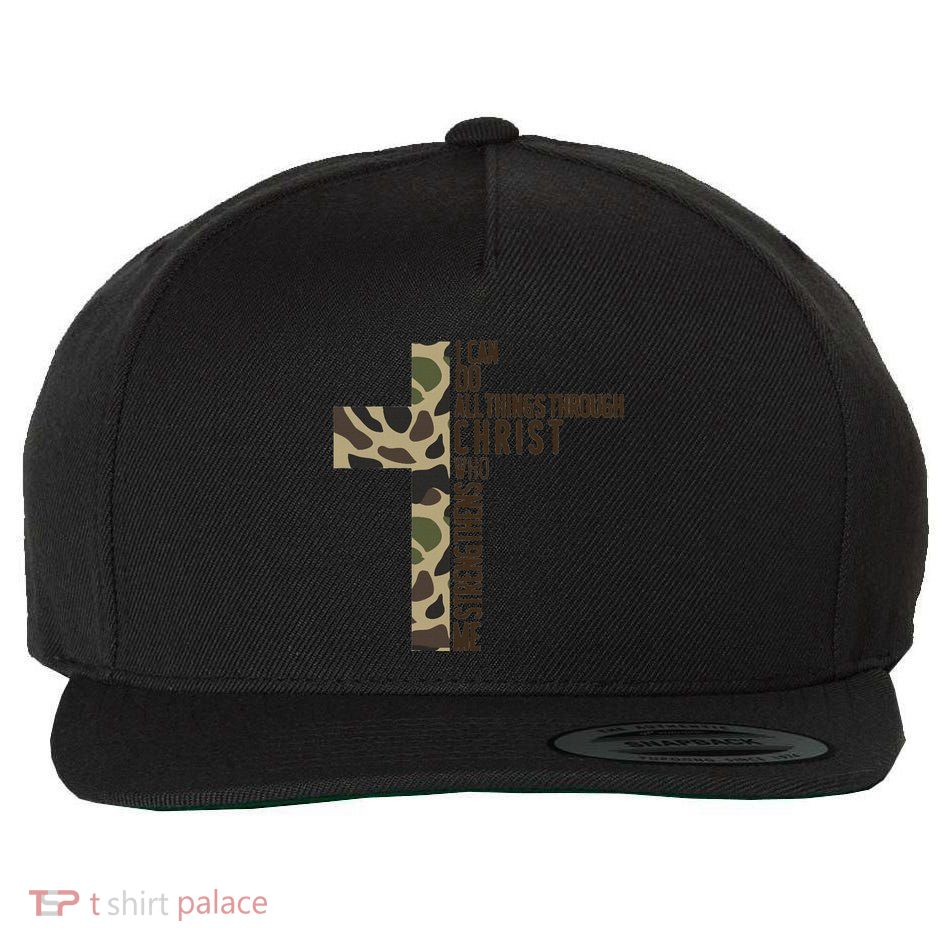 I Can Do All Things Through Christ Who Strengthens Me Camo Wool Snapback Cap
