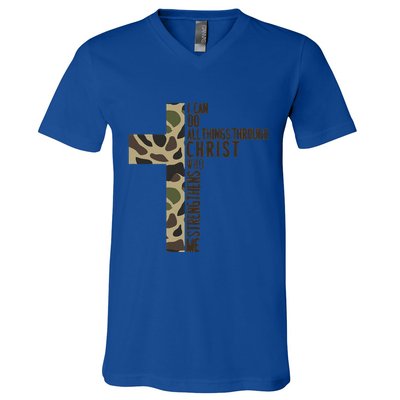 I Can Do All Things Through Christ Who Strengthens Me Camo V-Neck T-Shirt