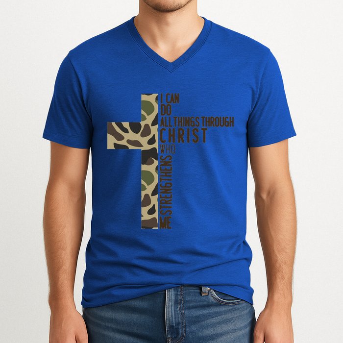I Can Do All Things Through Christ Who Strengthens Me Camo V-Neck T-Shirt