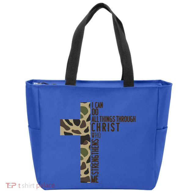 I Can Do All Things Through Christ Who Strengthens Me Camo Zip Tote Bag