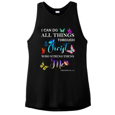 I Can Do All Things Through Christ Butterfly Art Religious Ladies PosiCharge Tri-Blend Wicking Tank