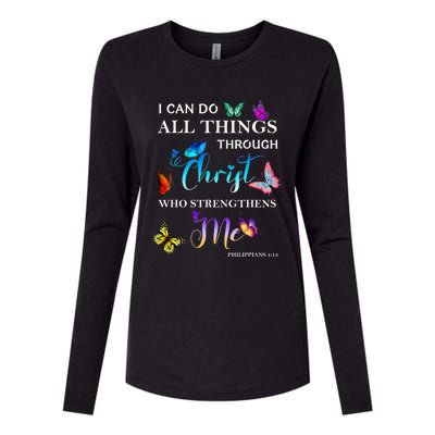 I Can Do All Things Through Christ Butterfly Art Religious Womens Cotton Relaxed Long Sleeve T-Shirt