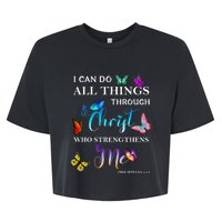 I Can Do All Things Through Christ Butterfly Art Religious Bella+Canvas Jersey Crop Tee