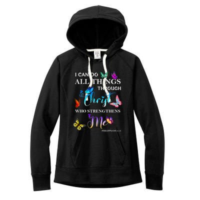 I Can Do All Things Through Christ Butterfly Art Religious Women's Fleece Hoodie