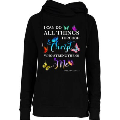 I Can Do All Things Through Christ Butterfly Art Religious Womens Funnel Neck Pullover Hood