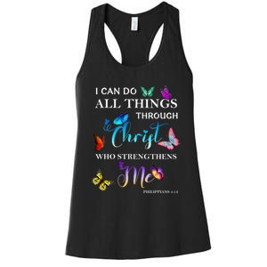 I Can Do All Things Through Christ Butterfly Art Religious Women's Racerback Tank