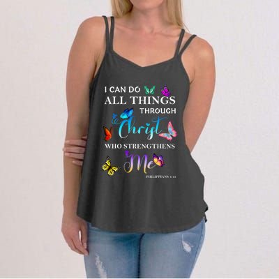 I Can Do All Things Through Christ Butterfly Art Religious Women's Strappy Tank