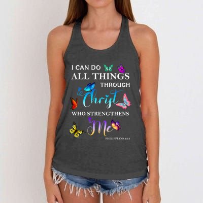 I Can Do All Things Through Christ Butterfly Art Religious Women's Knotted Racerback Tank