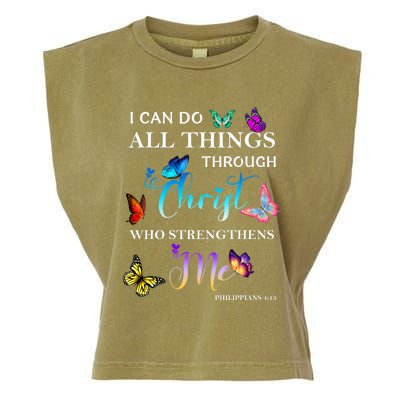 I Can Do All Things Through Christ Butterfly Art Religious Garment-Dyed Women's Muscle Tee