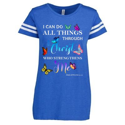 I Can Do All Things Through Christ Butterfly Art Religious Enza Ladies Jersey Football T-Shirt