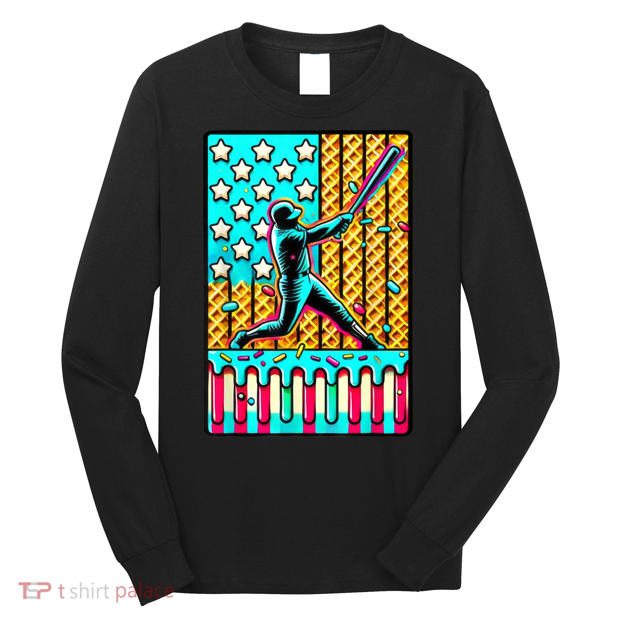 Ice Cream Drip Baseball Stuff Drip For Boy American Flag  Long Sleeve Shirt