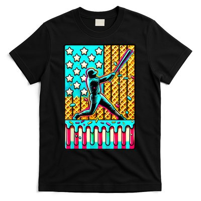 Ice Cream Drip Baseball Stuff Drip For Boy American Flag  T-Shirt