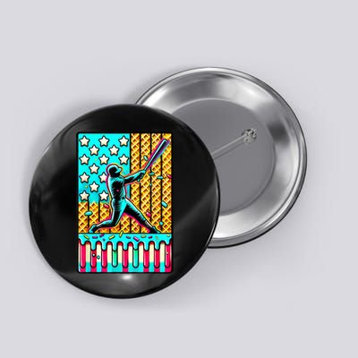 Ice Cream Drip Baseball Stuff Drip For Boy American Flag  Button