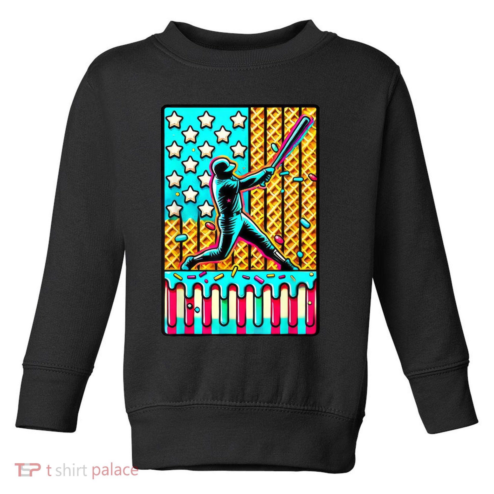 Ice Cream Drip Baseball Stuff Drip For Boy American Flag  Toddler Sweatshirt