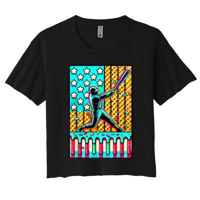 Ice Cream Drip Baseball Stuff Drip For Boy American Flag  Women's Crop Top Tee