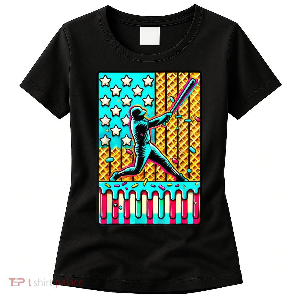 Ice Cream Drip Baseball Stuff Drip For Boy American Flag  Womens T-Shirt