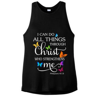 I Can Do All Things Through Christ Who Strengthens Me Butterfly Art Ladies PosiCharge Tri-Blend Wicking Tank