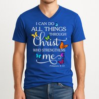 I Can Do All Things Through Christ Who Strengthens Me Butterfly Art V-Neck T-Shirt