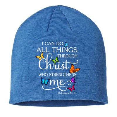 I Can Do All Things Through Christ Who Strengthens Me Butterfly Art Sustainable Beanie