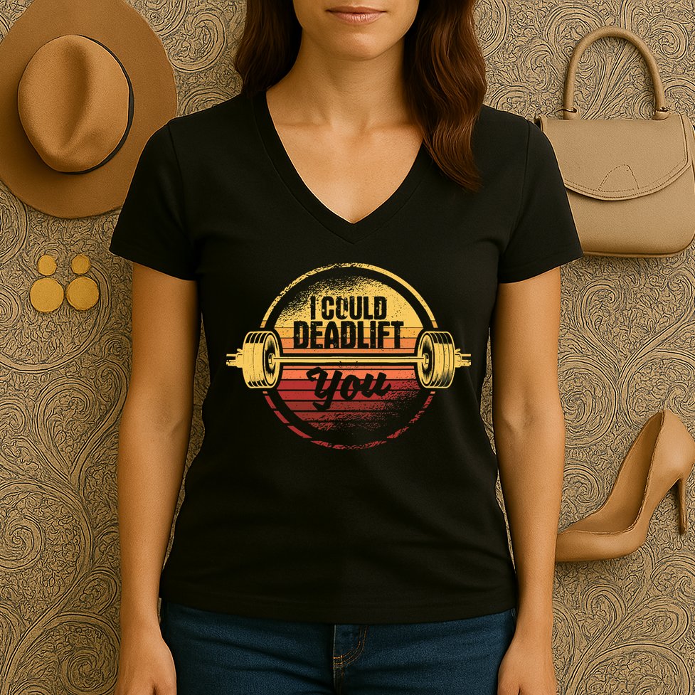 I Could Deadlift You Funny Deadlifting Gym Fitness Workout Women's V-Neck T-Shirt