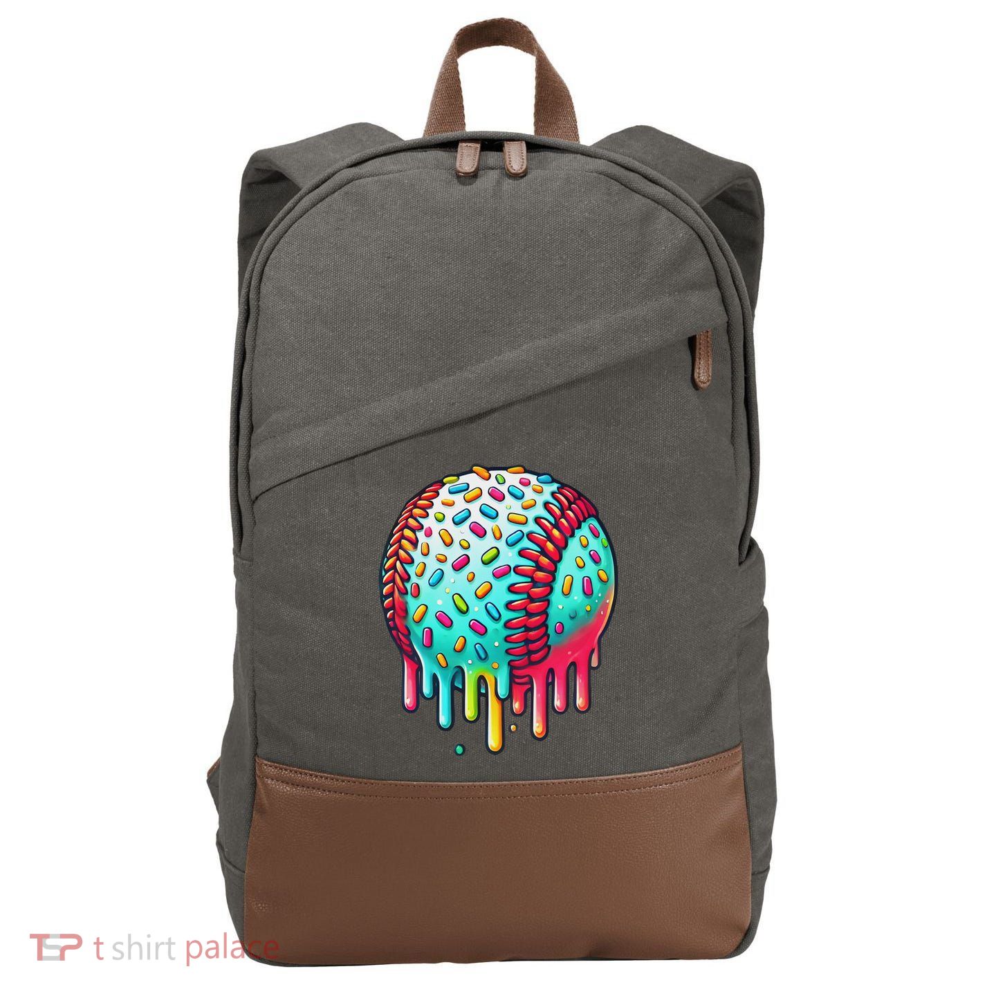Ice Cream Drip Baseball Stuff Baseball Drip For Cotton Canvas Backpack