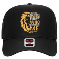 I Can Do All Things Through Christ Lion Faith High Crown Mesh Back Trucker Hat