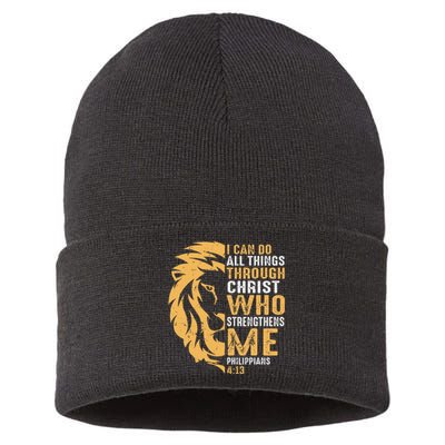 I Can Do All Things Through Christ Lion Faith Sustainable Knit Beanie