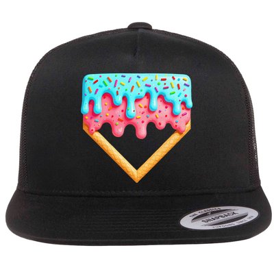 Ice Cream Drip Baseball Stuff Baseball Home Plate Dripping Flatbill Hat