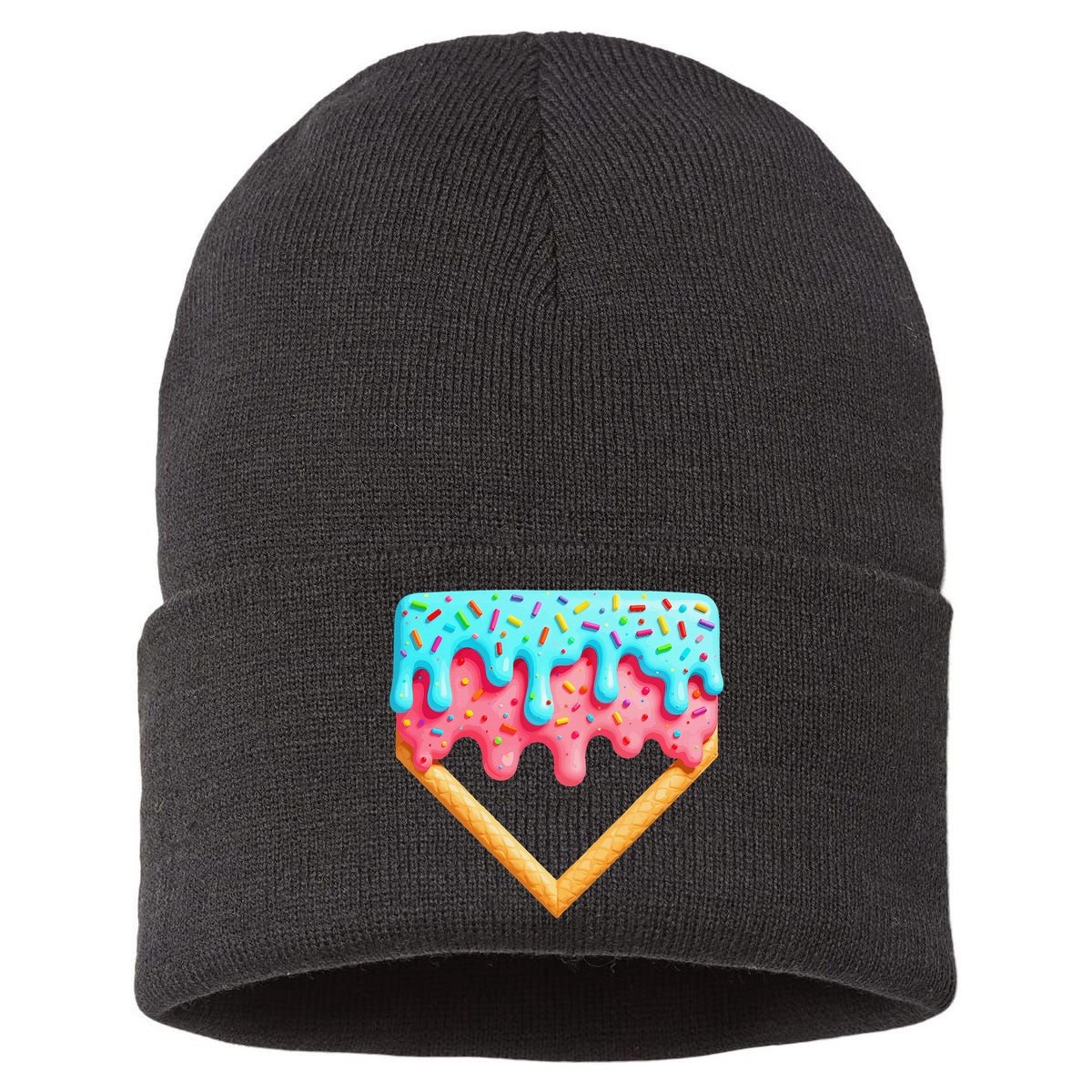 Ice Cream Drip Baseball Stuff Baseball Home Plate Dripping Sustainable Knit Beanie