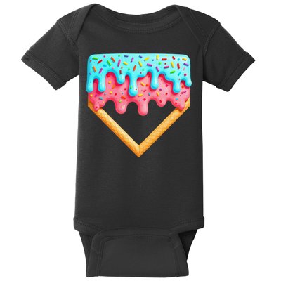 Ice Cream Drip Baseball Stuff Baseball Home Plate Dripping Baby Bodysuit