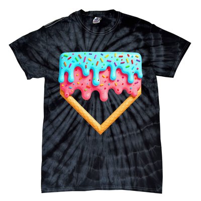 Ice Cream Drip Baseball Stuff Baseball Home Plate Dripping Tie-Dye T-Shirt